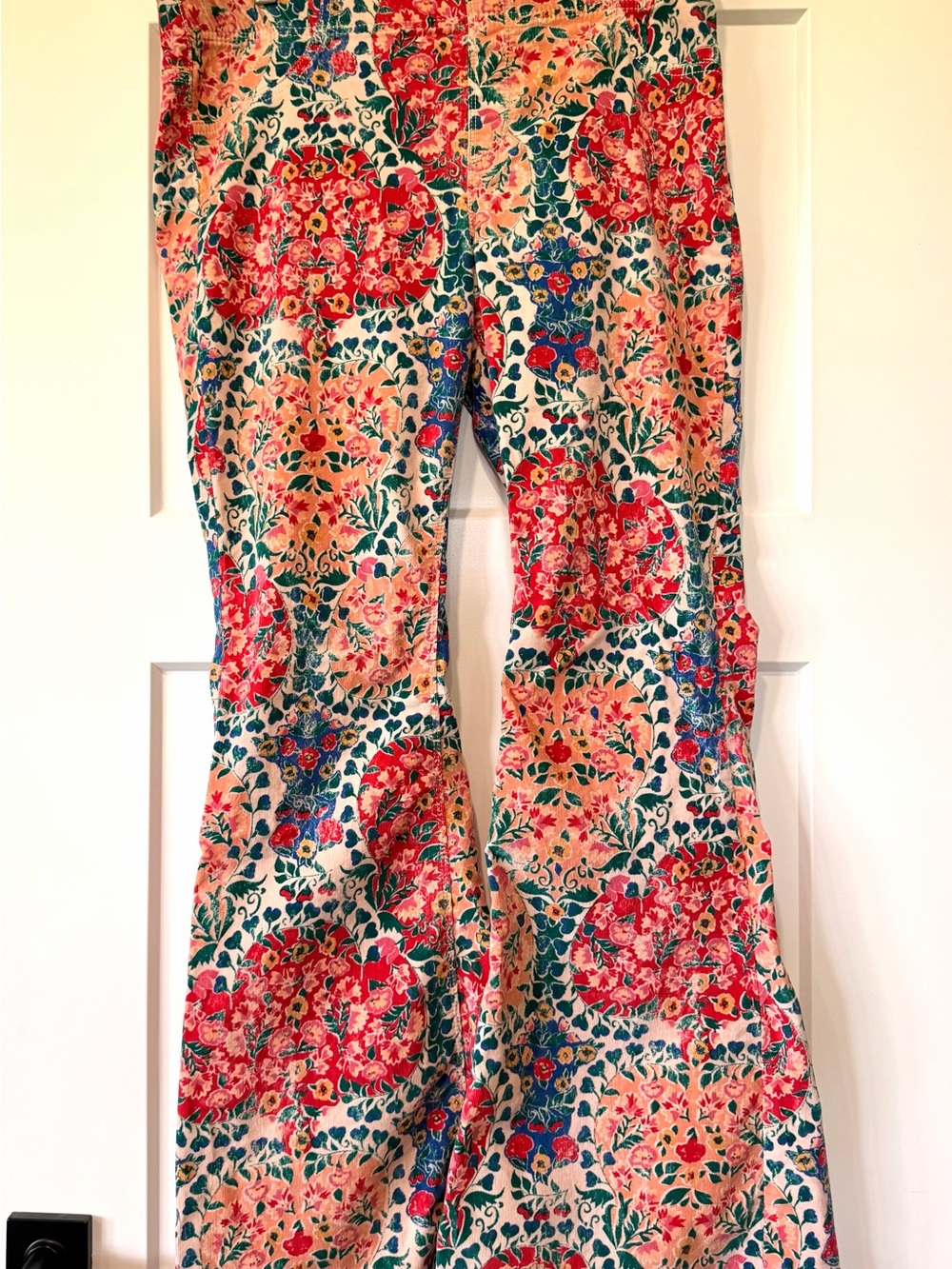 We The Free Floral Corduroy Wide-Leg Pants — Coral, Green, Blue & Cream